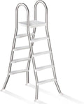4 Stufige Poolleiter Edelstahl, Pooltreppe für Aufstellpool, Poolleiter 132 cm Poolhöhe, Pool Treppe, Poolstufen für Aufstellpools, Schwimmbadleiter Poolleitern 250 kg Tragkraft