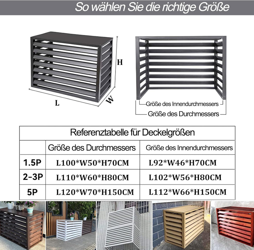 5P Außenklimaanlage Abdeckung Verkleidung aus Aluminium Wasserdichter Klimaanlagen Schutzabdeckung Staubschutz for Haus Rechteck Outdoor Fenster AC Einheit Split Schutzgitter for Wärmepumpen