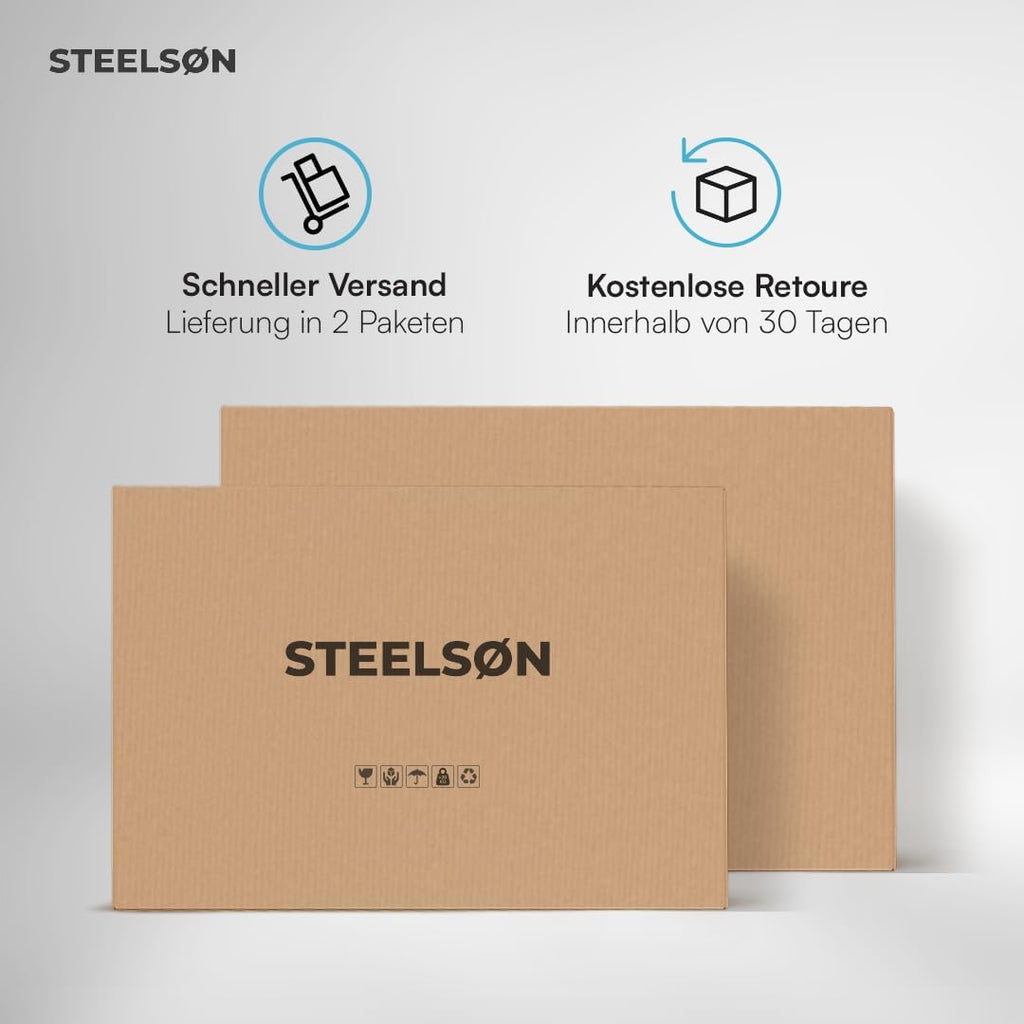 STEELSØN Zethora Rattan Gartenmöbel Set 3-TLG. – Outdoor Sitzgruppe für Garten/Terrasse/Balkon – Gartenlounge mit 3er-Sofa, Hocker & Tisch – Sitzgarnitur Set grau/anthrazit für 4 Personen
