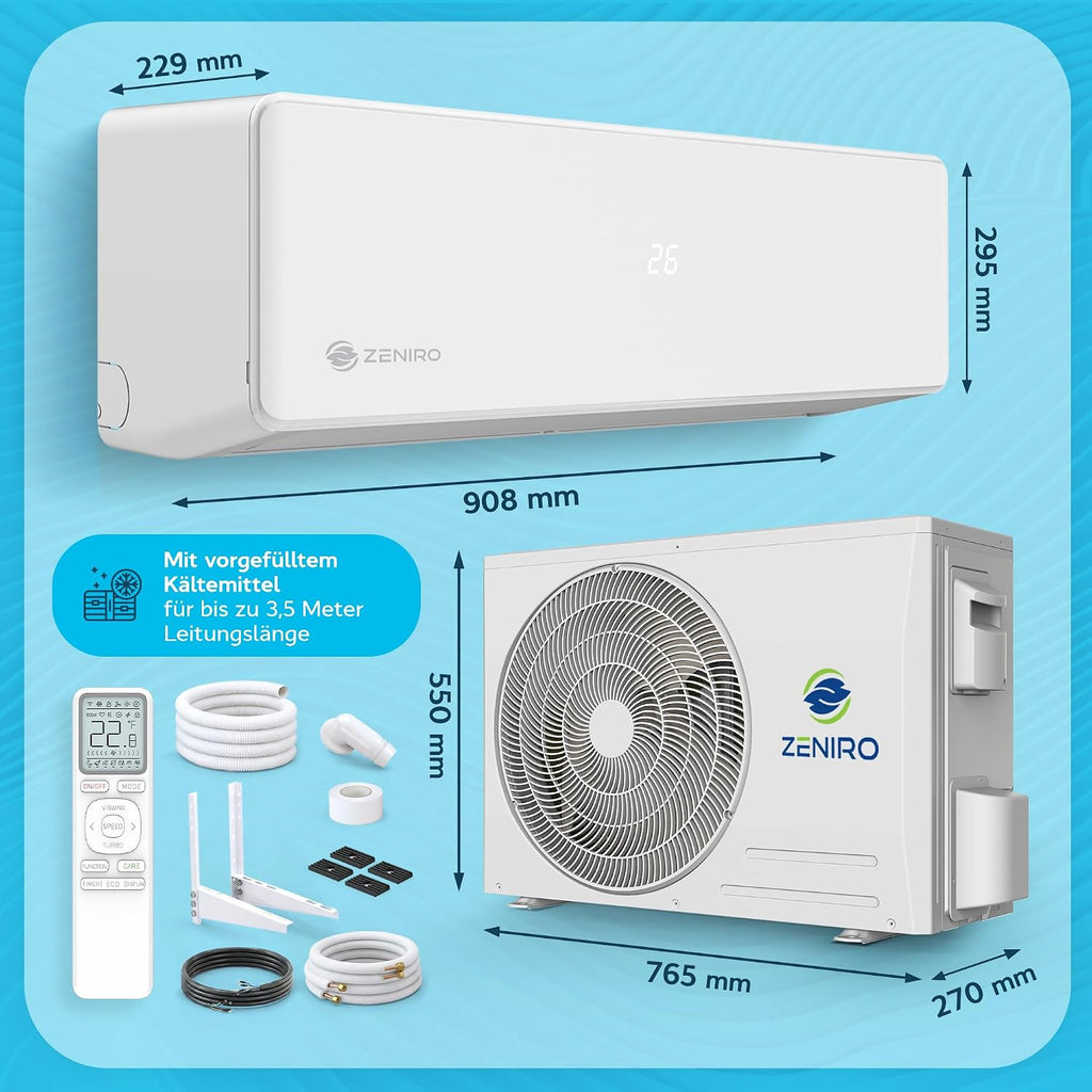 Split Klimaanlage 18000 BTU Set - TURBO Cooling - mit Ionisator & WiFi/App-Funktion Klimagerät Kühlen A++/Heizen A+ 5,2kW Sehr Leise - Fernbedienung, Timerfunktion - Montagematerial
