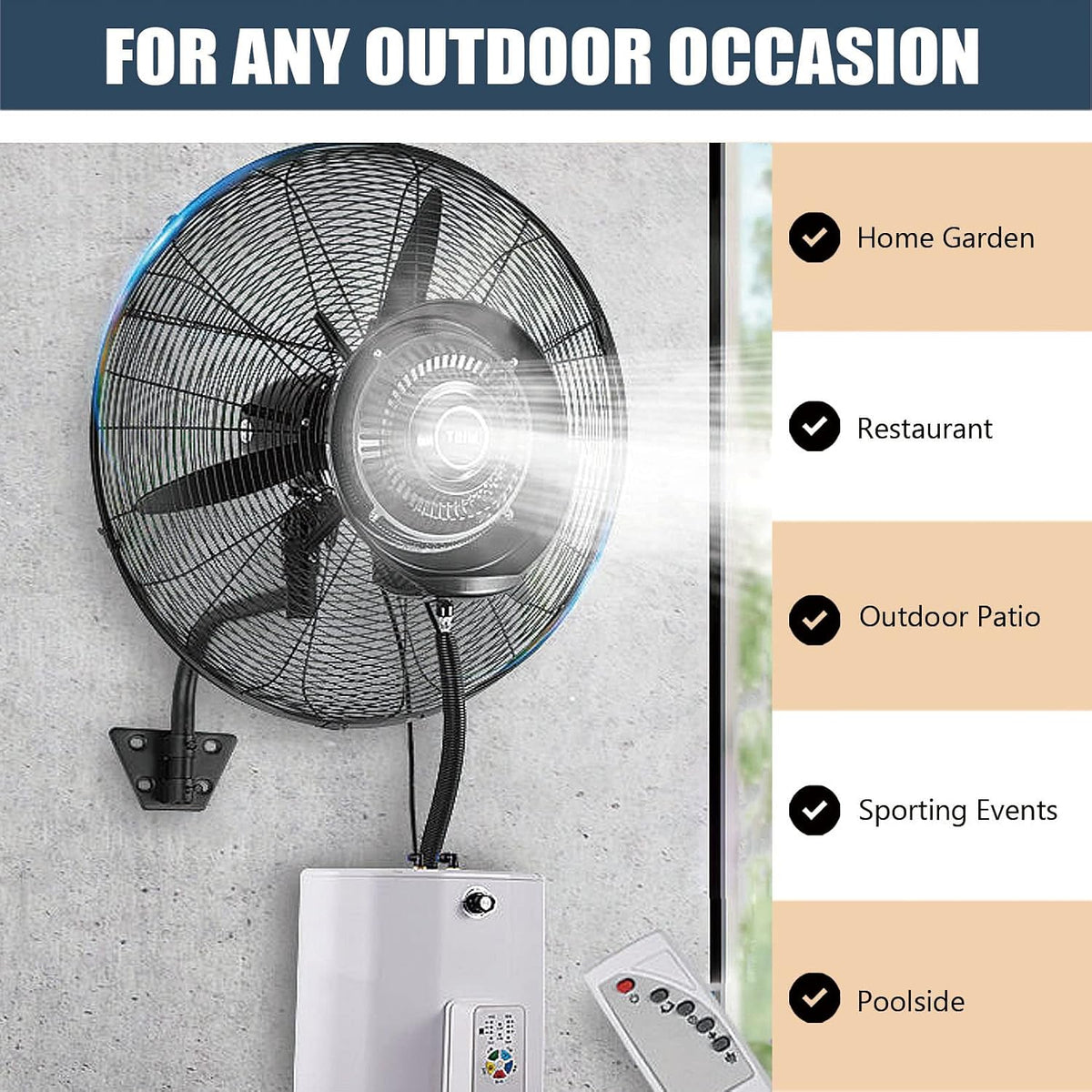 Kühler Nebelventilator – Oszillierender Industrieventilator zur Wandmontage für Werkstatt, Garage und Scheune mit 3 Windmodi