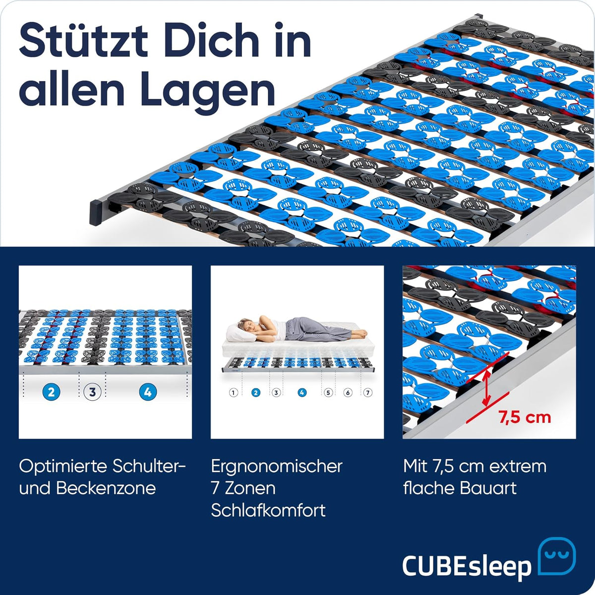 CubeSleep Cloud NV 7-Zonen Tellerfeder Lattenrost 100x200cm | starr | Made In Germany | GS Zertifiziert – geprüfte Sicherheit
