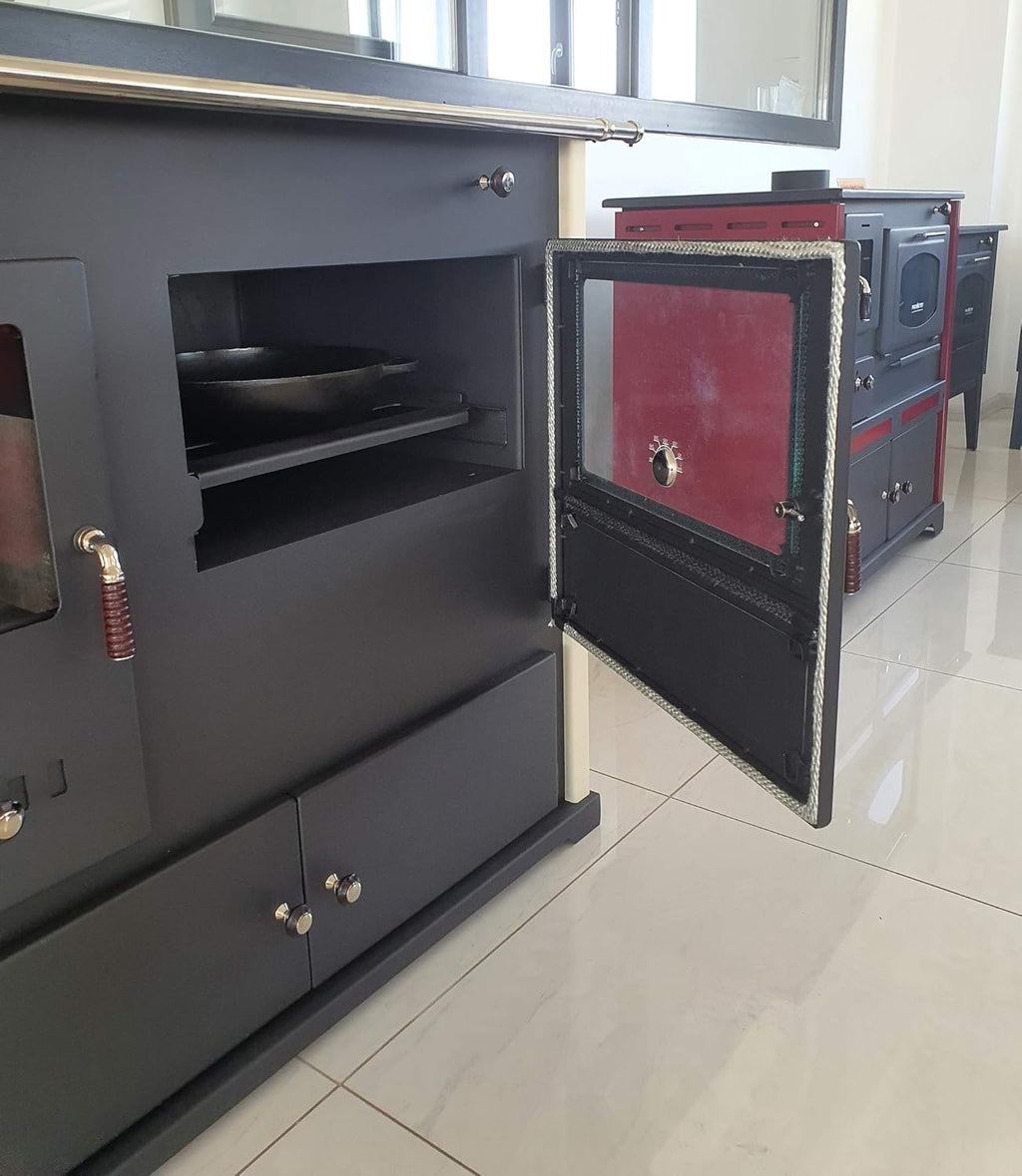 Kaminofen mit Backfach und Herdplatte Practik Lux Holzofen 9,5 kW Kamin Ofen Dauerbrandofen Werkstattofen Schwedenofen Hüttenofen Heizofen
