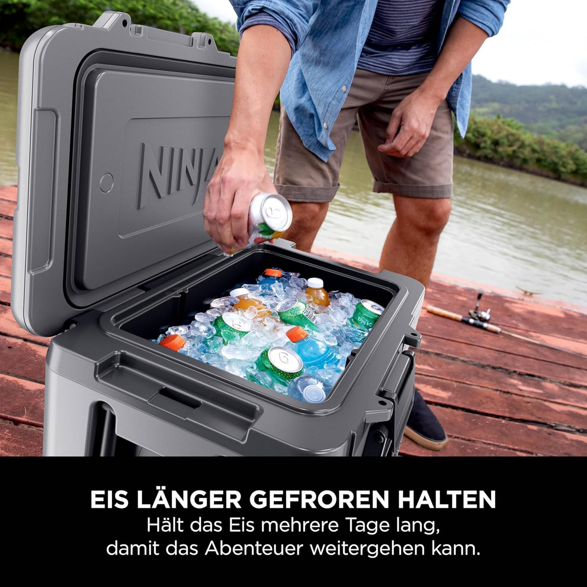 Ninja FrostVault Kühlbox mit Rollen und Isolierung, integrierter Dry Zone Schublade mit Kühlschranktemperatur, hält Eis tagelang, bietet Platz für bis zu 68 Dosen, Schiefergrau, FB245EUGY