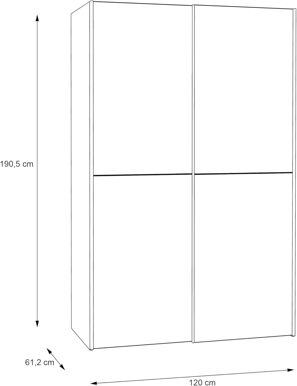 FORTE OZZULA Schrank 120, Kleiderschrank Weiß, Schwebetürenschrank, Schlafzimmerschrank Modern 2-türig mit Einlegeböden und Kleiderstange, 120 cm breit x 190.5 cm hoch x 61 cm tief