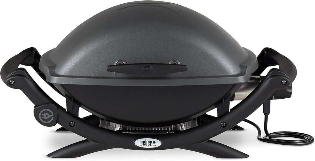 Weber Q2400 Elekrogrill mit Seitentischen, 54 x 39cm Grillfäche, portable, 2-geteilter porzellanemaillierter Guss-Grillrost, Aluminiumguss Deckel & Gehäuse - Dark Grey (55020079)