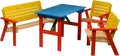 dobar® 94370FSC Kinder Outdoor Sitzgruppe 4 Plätze | 1 Bank, 2 Stühle, 1 Tisch | Picknickgarnitur für Kinder | Kindersitzgruppe Massivholz für Garten/Terrasse | Wetterfest Kindersitzgarnitur | Bunt, Mittel