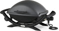 Weber Q2400 Elekrogrill mit Seitentischen, 54 x 39cm Grillfäche, portable, 2-geteilter porzellanemaillierter Guss-Grillrost, Aluminiumguss Deckel & Gehäuse - Dark Grey (55020079)