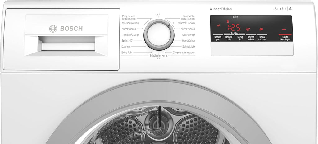 Bosch WTH85VWIN Serie 4 Wärmepumpentrockner für 8 kg Wäsche, 236 kWh pro Jahr, Auto Dry, Anti Vibration-Design, Sensitive Drying-System, Umweltfreundliches Kühlmittel, Weiß