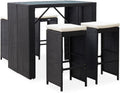 vidaXL Gartenbar Set 5-TLG. Theke Bar Tresen Gartentheke Bartisch Stehtisch Barhocker Barstuhl Gartenmöbel Poly Rattan Glas Schwarz