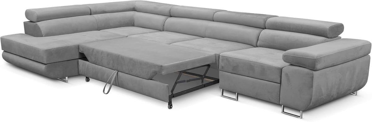 KREATIVE FURNITURE & DESIGN Ecksofa Links 343x88x203 cm - Sofa mit Schlaffunktion - Geräumig Eckcouch - Couch L Form - Wohnlandschaft L-Form Perfekt Für Ihr Zuhause Hellgrau Links