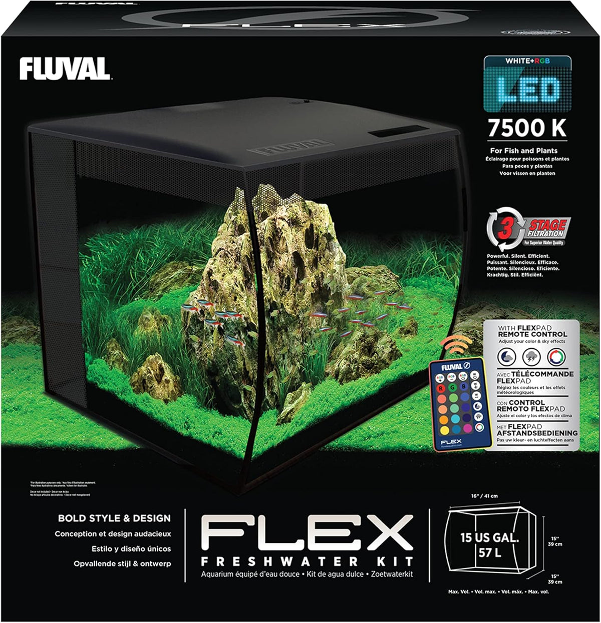 Fluval Flex Aquarium 123L, Süßwasser Aquarium, schwarz