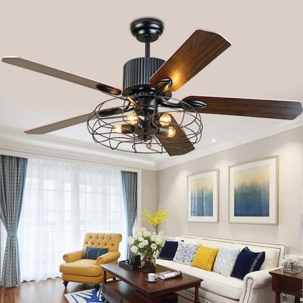 Retro Deckenventilatoren Mit Beleuchtung E27*5 Holzklinge Deckenleuchte Ventilator Deckenlampe 3 Dateien Einstellbare Windgeschwindigkeit Mit Fernbedienung Ultra Leise Esszimmer Wohnzimmer Kann Timing
