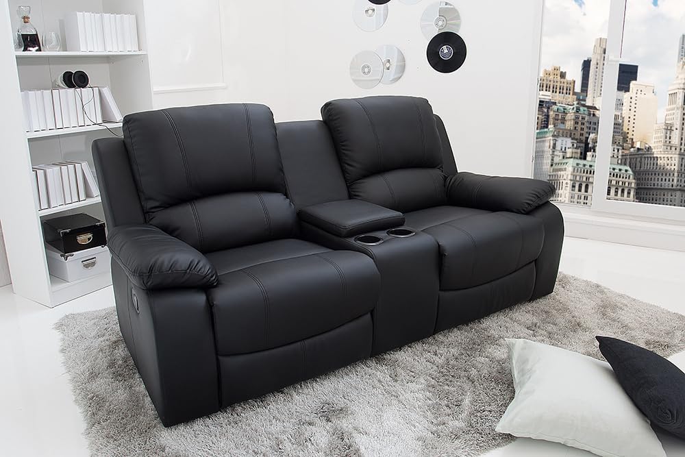 invicta INTERIOR Exklusiver 2er Kino Sessel Hollywood 190cm schwarz Fernsehsessel mit Getränkehalter Zweisitzer Fernsehsessel mit Liegefunktion