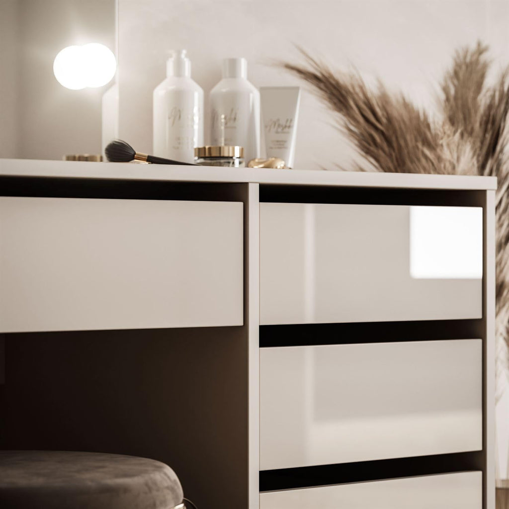 Lookway Schminktisch MADA Elite II mit LED-Spiegel – Eleganter Kaschmir oder Weiß Hochglanz, Wandmontage, Geräumige Schubladen (Kaschmir/Kaschmir Hochglanz)