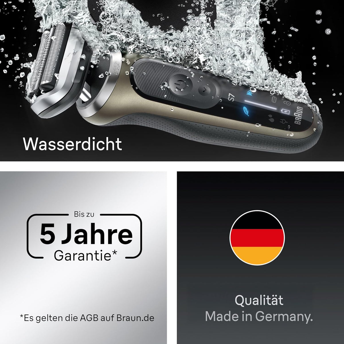 Braun Series 7 Rasierer Herren Elektrisch, Elektrorasierer, 60 Min. Akku, 4in1 SmartCare Center, +2 Aufsätze, Kabelloser Nass- & Trockenrasierer Männer, Wasserdicht, Made in Germany, 72-C7650cc, Gold