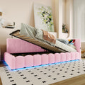 Schlafsofa Polsterbett 90x200 cm, Tagesbett mit USB-Anschluss und -Typ-C, Daybett mit 16 Farben Umgebungslicht, Sofabett mit Hydraulischer Stauraum, Lattenrost, Vliesimitat, Ohne Matratze, Rosa