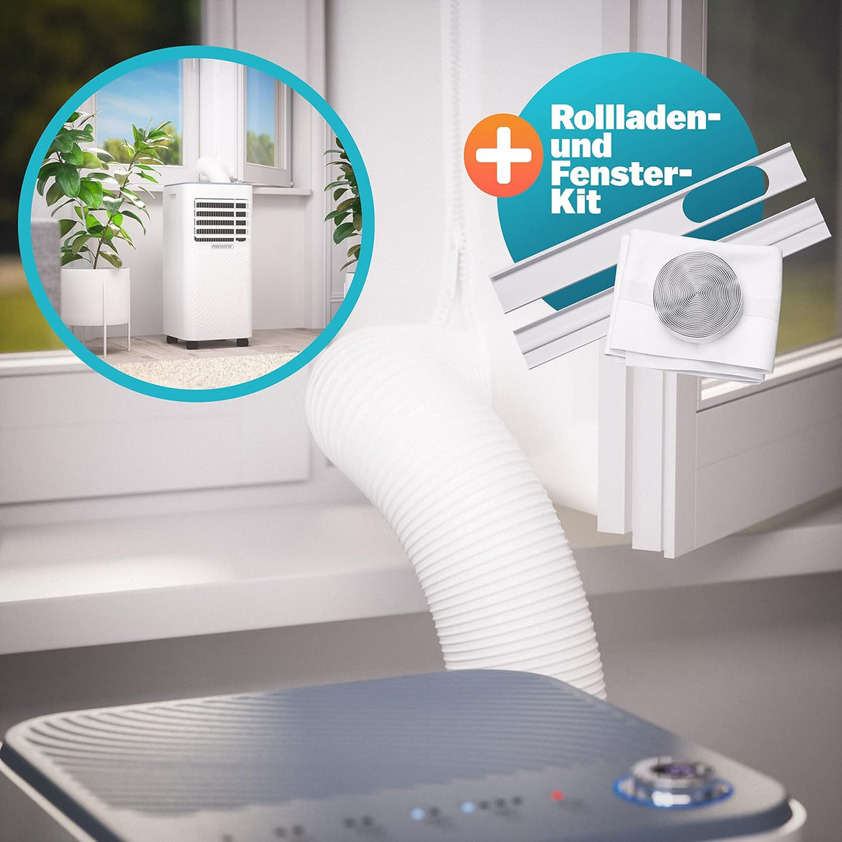 Monzana® lokale Klimaanlage MZKA2000 Mobil Abluftschlauch 7000BTU 3in1 750W 24h Timer 25qm Fernbedienung Luftentfeuchter Rollladenkit Klimagerät
