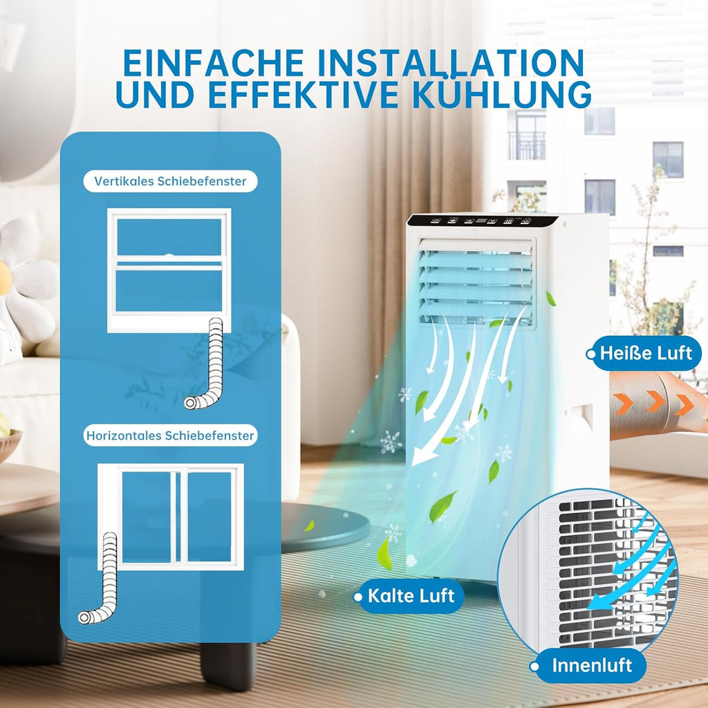 Tragbare Klimaanlage, mobiles Klimagerät 7000BTU, Kühlfunktion, Belüftung und Entfeuchtung, 2 Geschwindigkeitsstufen, Timer, 24 Fernbedienung, R290, ohne Außeneinheit