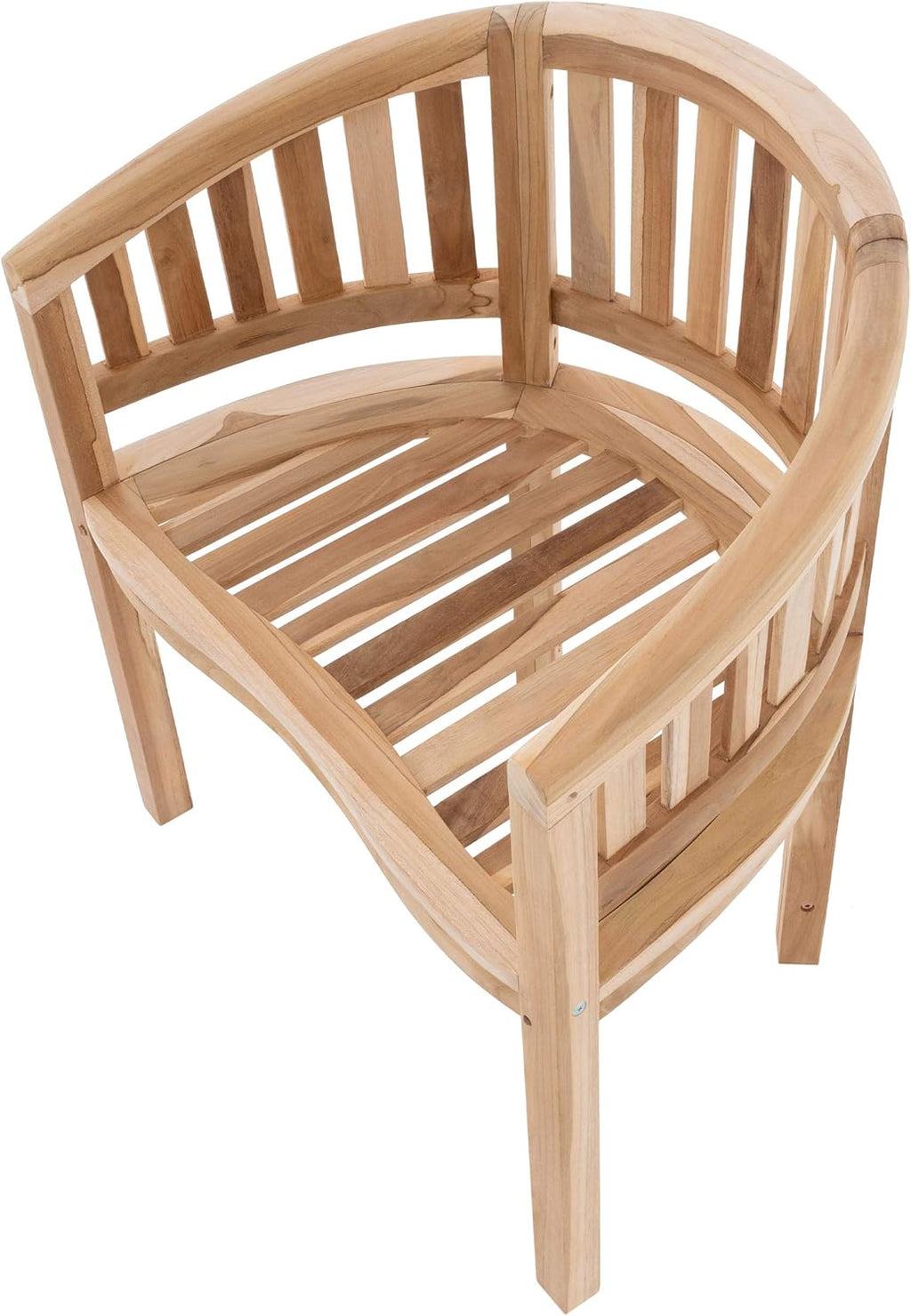 DIVERO Bananenstuhl Miami geschwungen aus Teak Holz, unbehandelt – Reine Handarbeit – Farbe: Natur-Braun