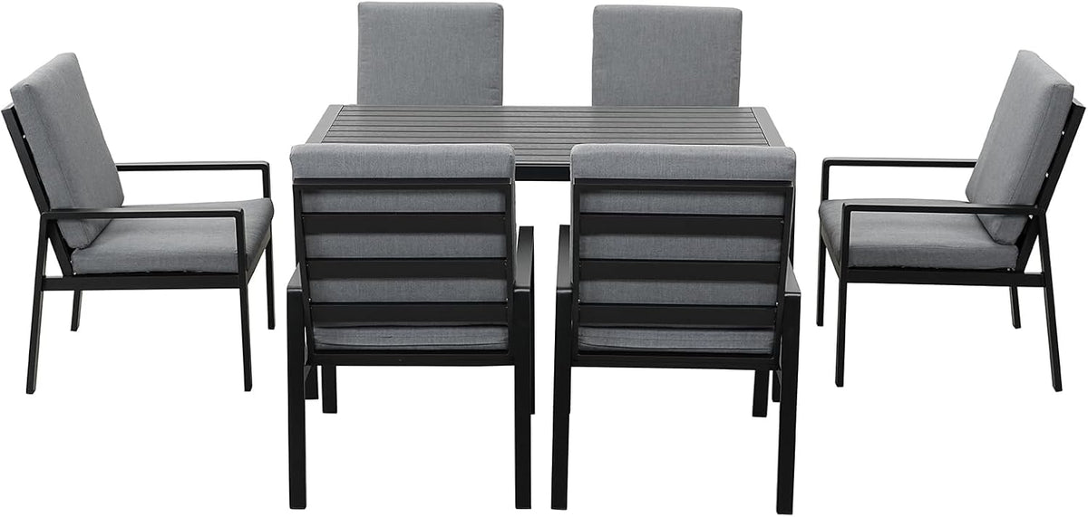 GLP Gartenlounge-Set Garten-Essgruppe, (Gartenmöbel Set, 7-TLG., 6 Sessel, 1 Esstisch, inkl. Auflagen, Aluminium), Wetterfest Gartenlounge Set, 9400-P1+P2