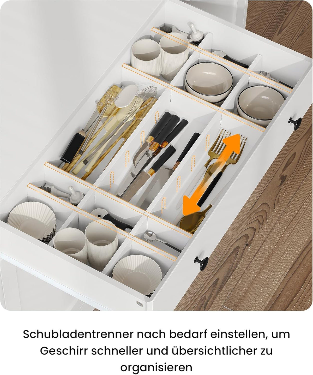 Küchenschrank mit Arbeitsplatte, Sideboard mit LED, Steckdose, Buffetschrank mit Schubladen, Verstellbaren Ablagen, Großer Stauraum, Küche, Wohnzimmer, Esszimmer, 103.5 * 40 * 180 cm, Weiß