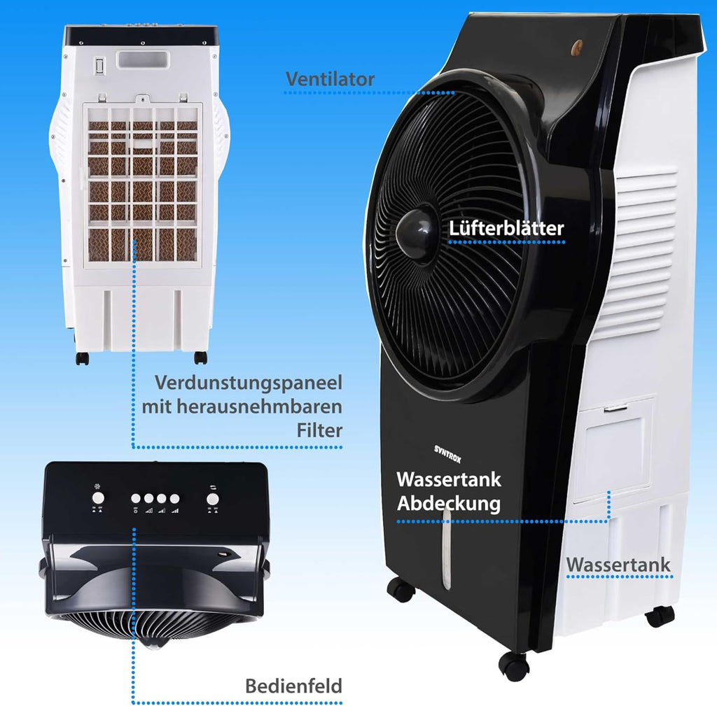 Syntrox Luftkühler mit Ventilator | Wasser gekühlt | Verdunstungskühler, Luftbefeuchter, Lufterfrischer, Multifunktionsgerät, inklusive Schwenkfunktion