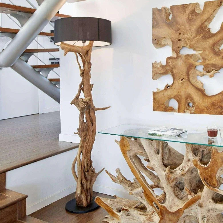 Stehlampe Teakholz BLUMA  | Hhe 180 cm | inkl. Lampenschirm