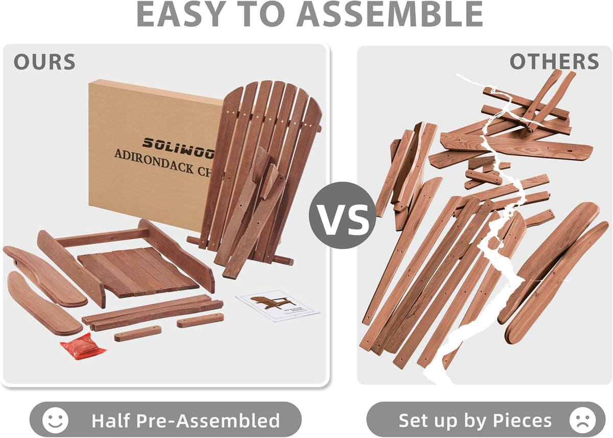 SoliWood Adirondack Stuhl 2er-Set, Gartenstuhl Holz Klappbar & Gartensessel Wetterfest, Outdoor Stuhl mit Rückenlehne und Armlehnen für Veranda, Garten & Pool