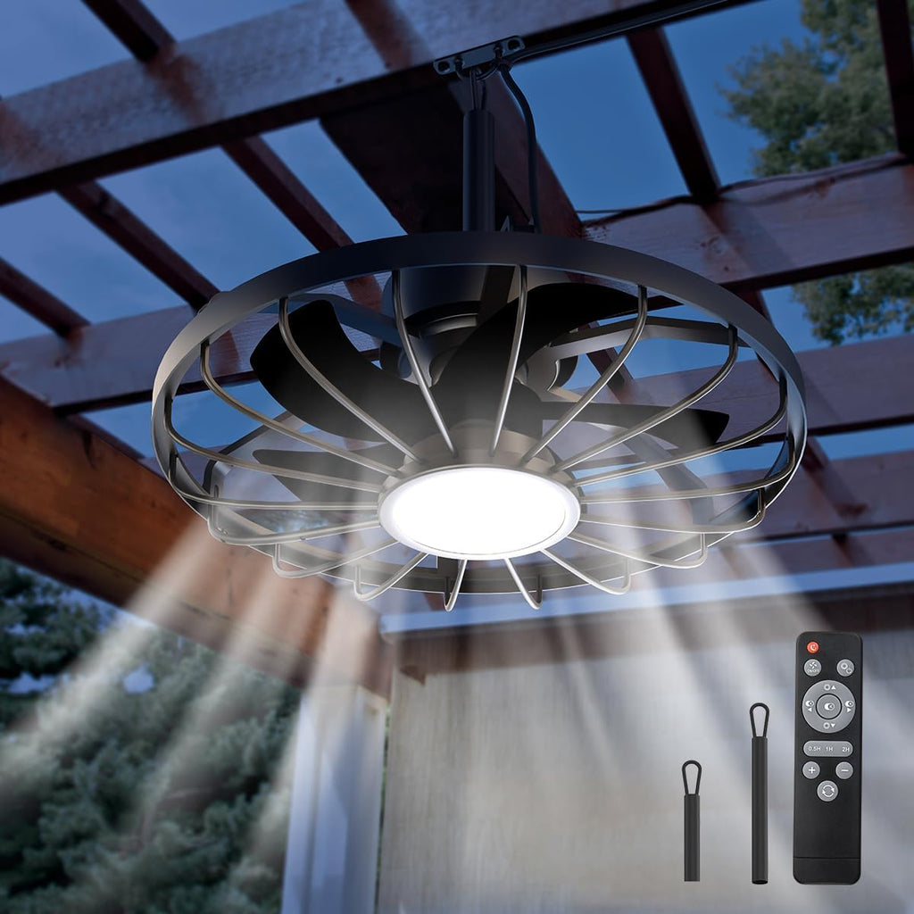 Deckenventilatorleuchte für den Außenbereich, Außenlicht mit Ventilator, IP44 Wasserdicht, 6 Lüftungsgeschwindigkeiten, mühelose Lichtdimmung, für Terrassen, Pergolen, Wohnzimmer, Esszimmer