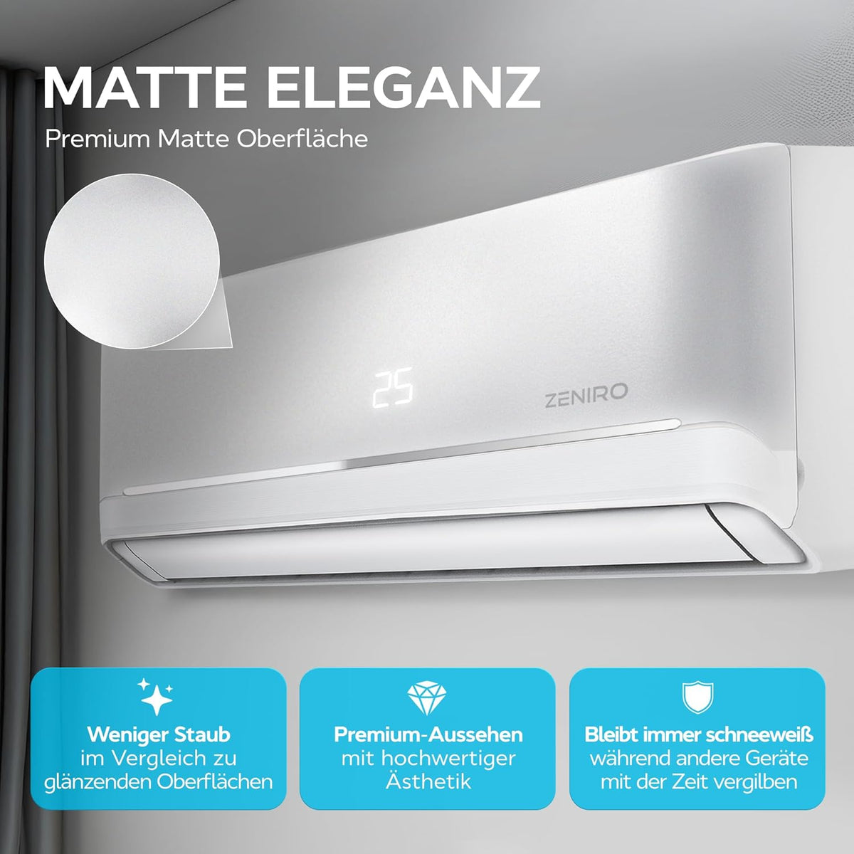 Klimanlage Split Klimagerät Set Air Conditioner mit Heizfunktion 24000 BTU 7,2kW A++ WiFi/App-Steuerung 4D AirFlow Auto Reinigung inkl. Montagematerial Vorgefüllt R32