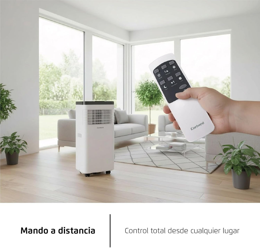 Corberó 3-in-1-Klimaanlage mit Fernbedienung | CPC09 | 2600 W | 12-18 m² | 16-31 °C | Kühlung | Heizung | Entfeuchtung | 2 Geschwindigkeiten | 24h Timer