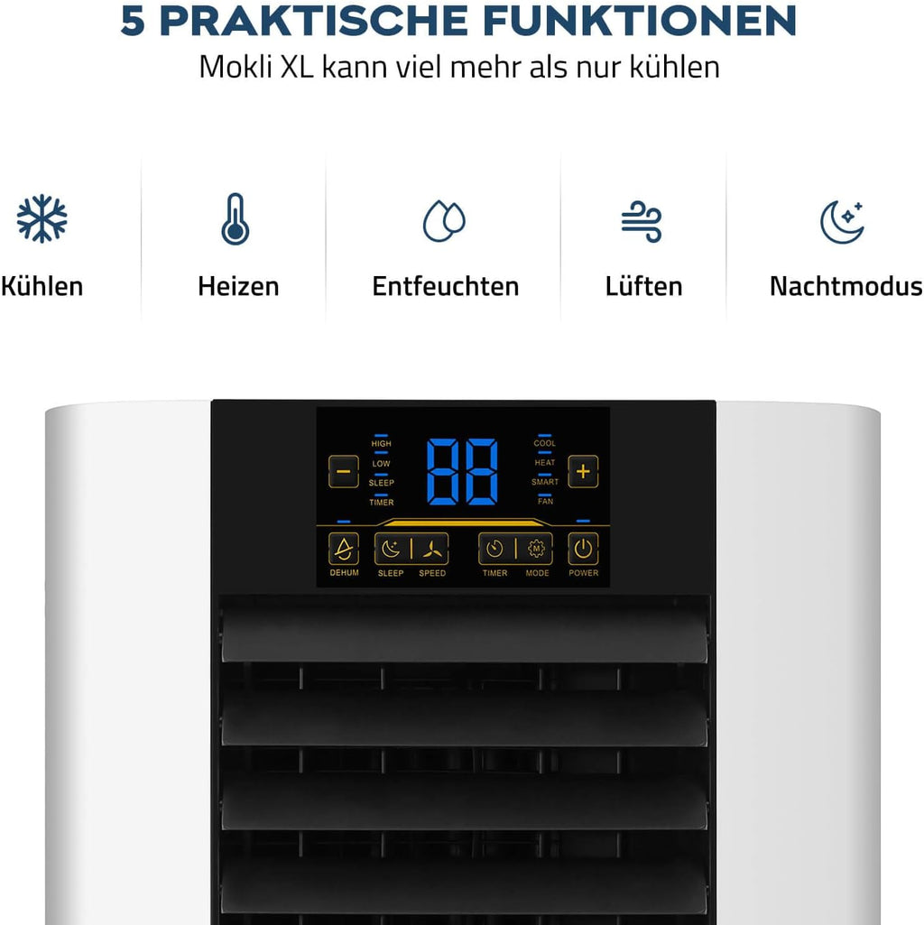 HOME DELUXE - Klimaanlage Set MOKLI XL - Mobiles Klimagerät mit 5 in1 System: kühlen, heizen, entfeuchten, lüften, Schlafmodus - 9000 BTU/h (2.600 Watt) - inkl. Fensterabdichtung