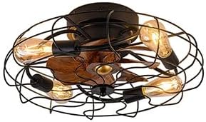 Deckenventilator mit Licht Retro LED Deckenleuchte mit Ventilator und Fernbedienung Industrial Deckenlampe E27 Vintage Cage Fan Lamp für Schlafzimmer Wohnzimmer Küche Beleuchtung, Schwarz