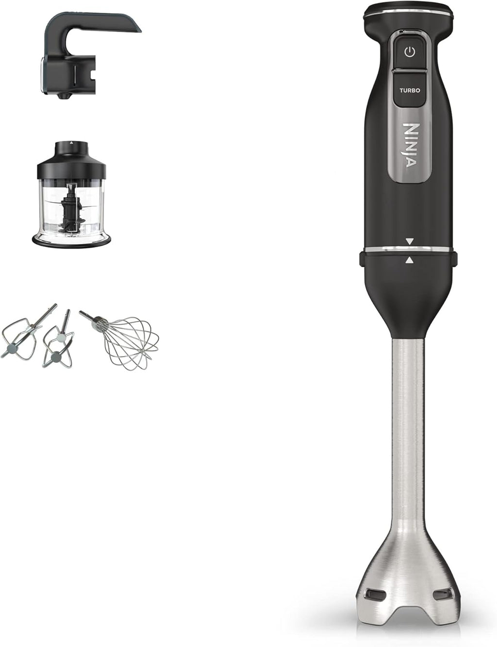Ninja Foodi 3-in-1 Stabmixer, Handmixer & Zerkleinerer, Stufenweise Anlauf, 2 Misch- und 5 Rührgeschwindigkeiten zum Zerkleinern, Mischen, Kneten und mehr, spülmaschinenfest, 850W, Schwarz CI100EU