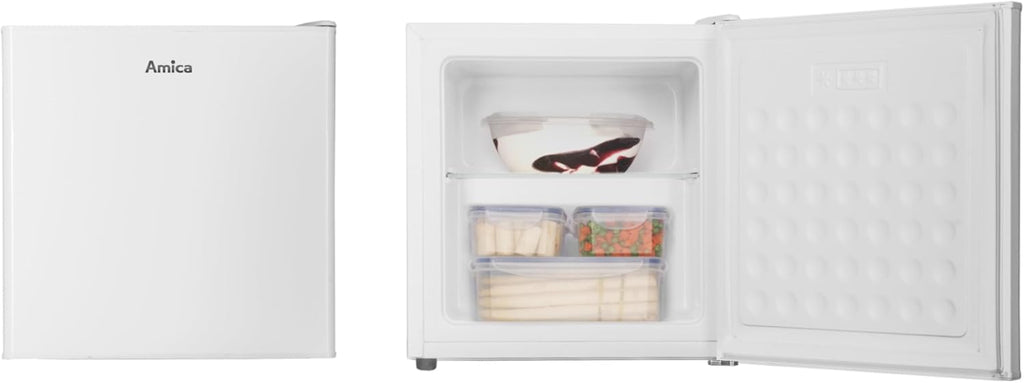 Amica Mini Gefrierschrank freistehend 50x48x44,5 cm 32L 4‑Sterne‑Gefrierfach mit Eiswürfelbehälter Freezer AGB 3010 W - Weiß