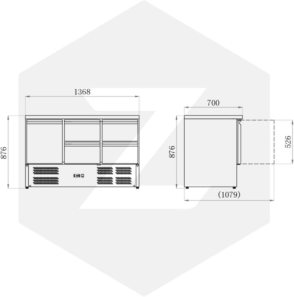ZORRO Kühltisch ZS 903 4D | 1 Tür / 4 Schubladen | 1365x700mm | 1/1 GN