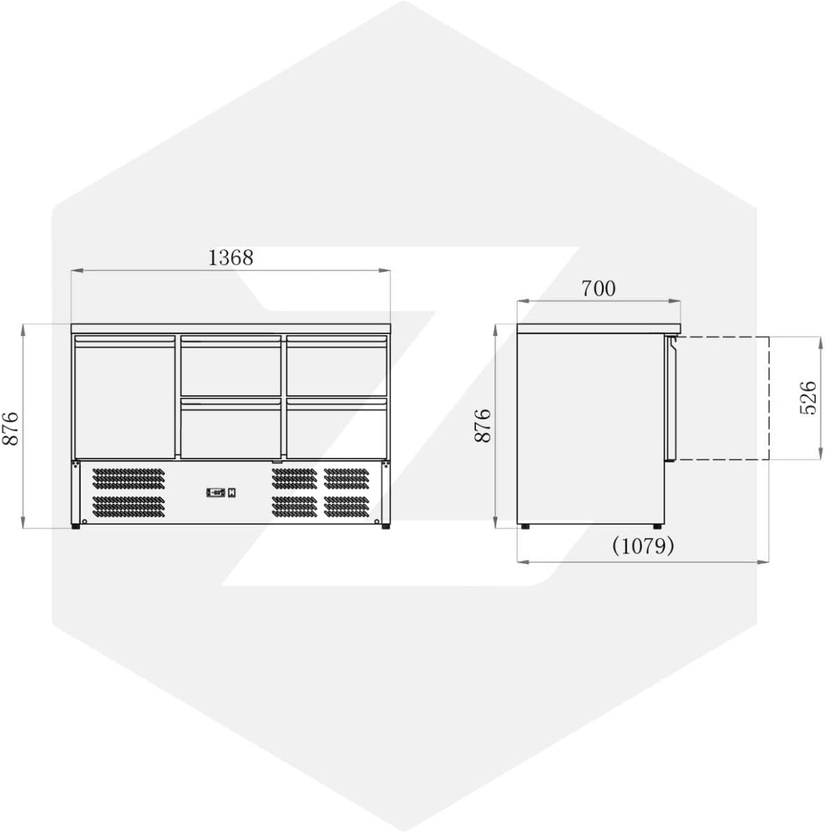 ZORRO Kühltisch ZS 903 4D | 1 Tür / 4 Schubladen | 1365x700mm | 1/1 GN