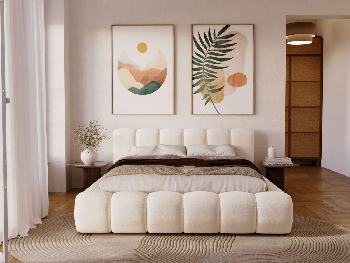 GRAINGOLD Doria Bett 140x200, Polsterbett mit Bettkasten, Polsterbett mit Stauraum, Velour, mit Lattenrost, mit Kopfteil, ohne Matratze (Creme, 140x200)