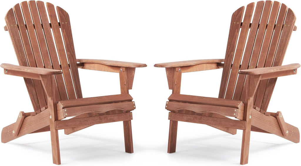 SoliWood Adirondack Stuhl 2er-Set, Gartenstuhl Holz Klappbar & Gartensessel Wetterfest, Outdoor Stuhl mit Rückenlehne und Armlehnen für Veranda, Garten & Pool
