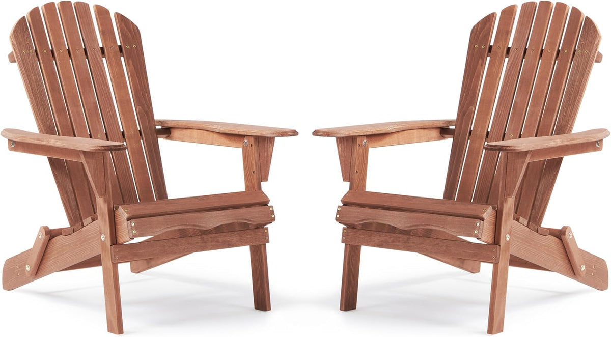 SoliWood Adirondack Stuhl 2er-Set, Gartenstuhl Holz Klappbar & Gartensessel Wetterfest, Outdoor Stuhl mit Rückenlehne und Armlehnen für Veranda, Garten & Pool