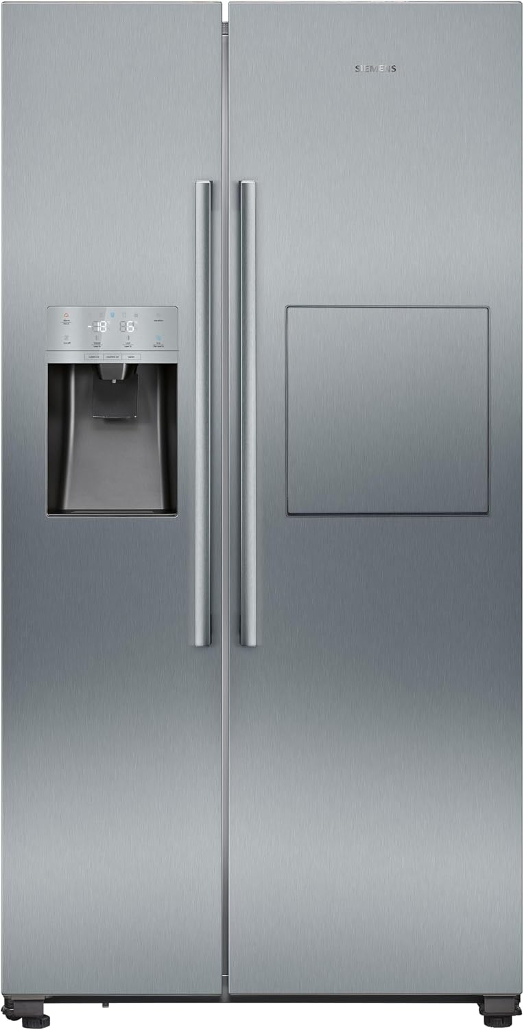 Siemens KA93GAIDP, iQ500, Amerikanischer Side-by-Side, 178,7 x 90,8 cm, 369 L Kühlen & 191 L Gefrieren, noFrost-Frischesystem, Eis- und Wasserspender mit Wasseranschluss, Barfach, Gebürsteter Stahl