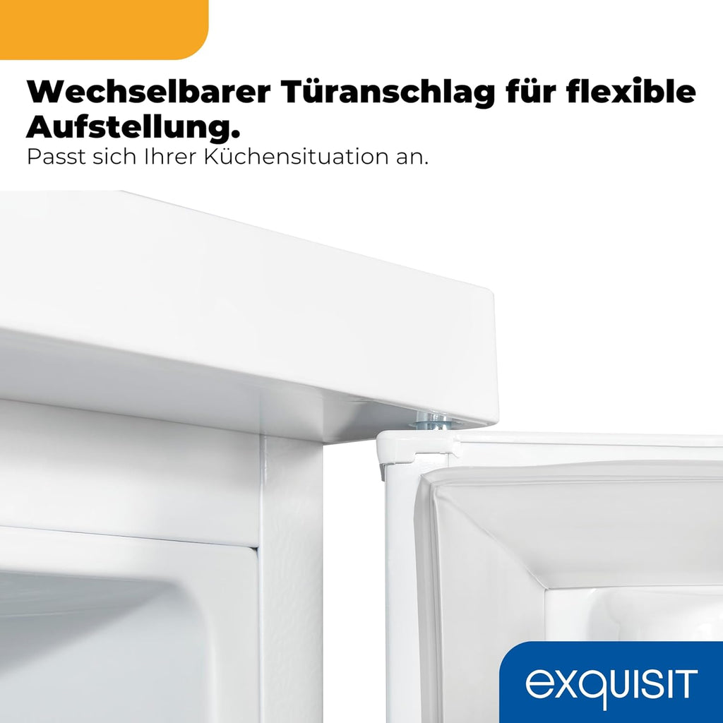 Exquisit Vollraumkühlschrank | 133 l Nutzinhalt, Energieklasse E, 40 dB(A) | kompakte Bauform, LED-Innenbeleuchtung, manuelle Temperaturregelung, Flaschenfach, Gemüseschublade | KS516-V-H-010E weiss