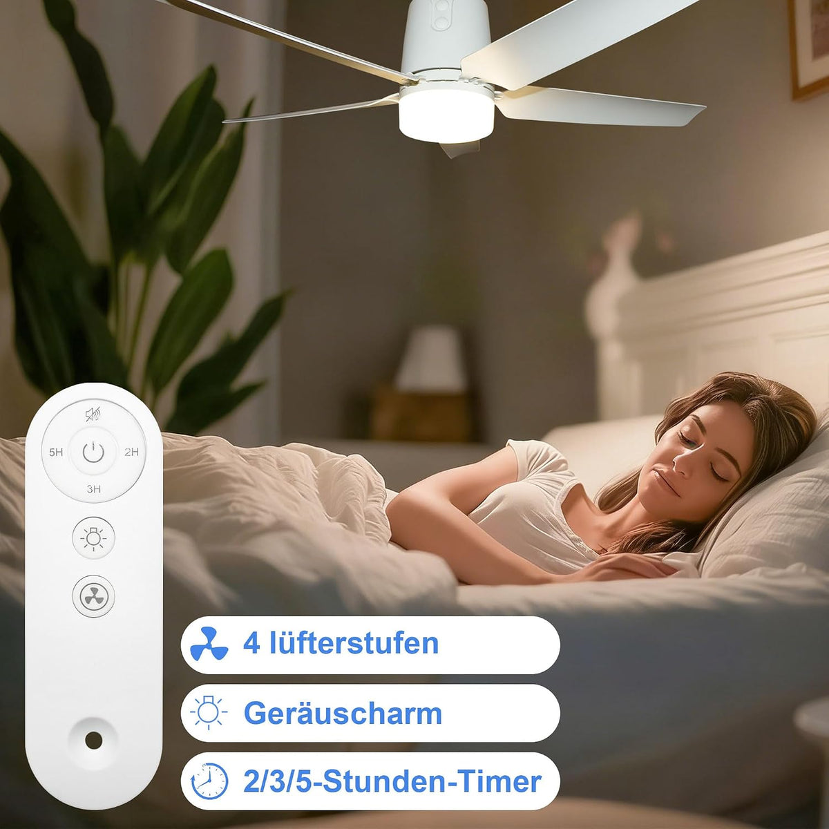 SHUNLEE Deckenventilator Outdoor mit Beleuchtung 80CM, Deckenventilator Indoor/Outdoor mit Stecker, Fernbedienung und Leise, Mobiler Ventilator Lampe für Terrasse, Ceiling, Pavillon, Wohnzimmer (80CM)