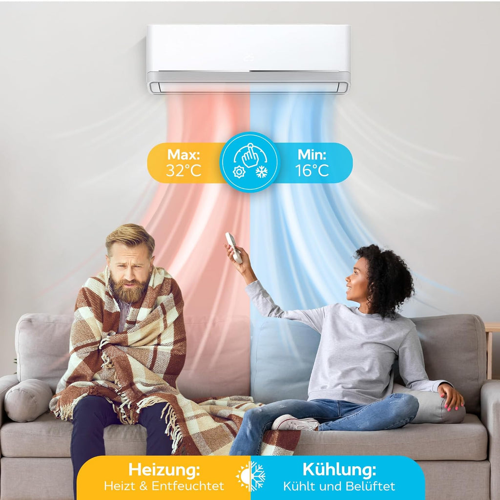 Klimanlage Split Klimagerät Set Air Conditioner mit Heizfunktion 24000 BTU 7,2kW A++ WiFi/App-Steuerung 4D AirFlow Auto Reinigung inkl. Montagematerial Vorgefüllt R32