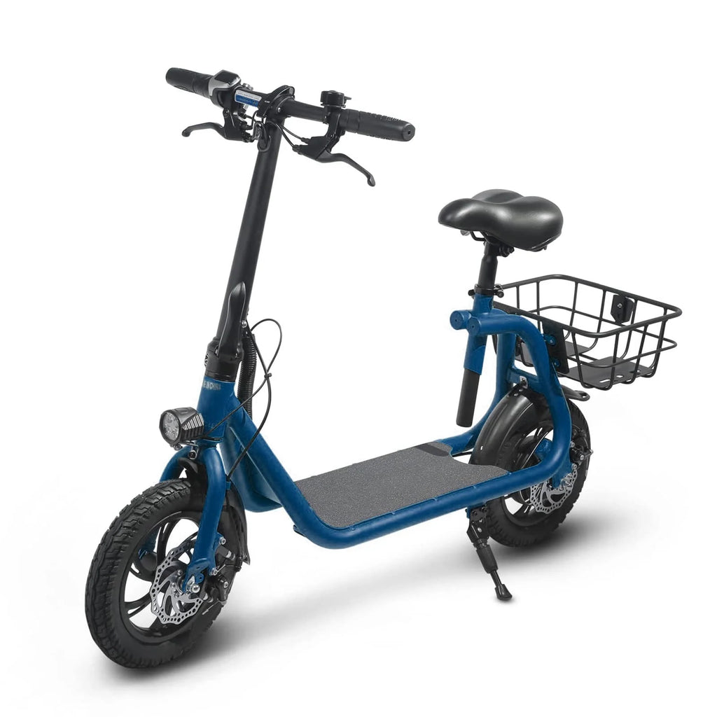 Patinete eléctrico plegable para adultos con asiento, motor sin escobillas de 450 W, neumáticos todoterreno de 12 pulgadas, autonomía de 32 km, ligero y portátil.
