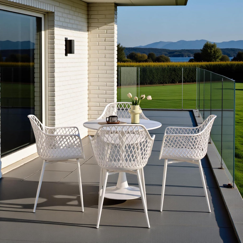 Gartenstuhl 6er Set, Outdoor Stuhl mit Armlehne, Armlehnensessel Loungesessel Lehnstühle, Gartenstühle 120 kg belastbar, Weiß