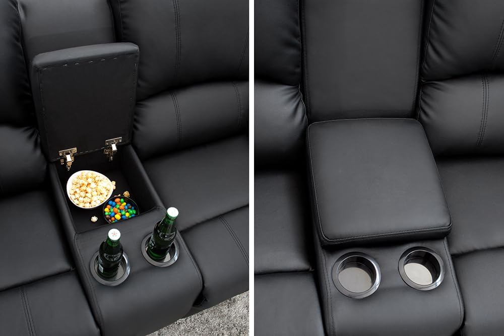 invicta INTERIOR Exklusiver 2er Kino Sessel Hollywood 190cm schwarz Fernsehsessel mit Getränkehalter Zweisitzer Fernsehsessel mit Liegefunktion
