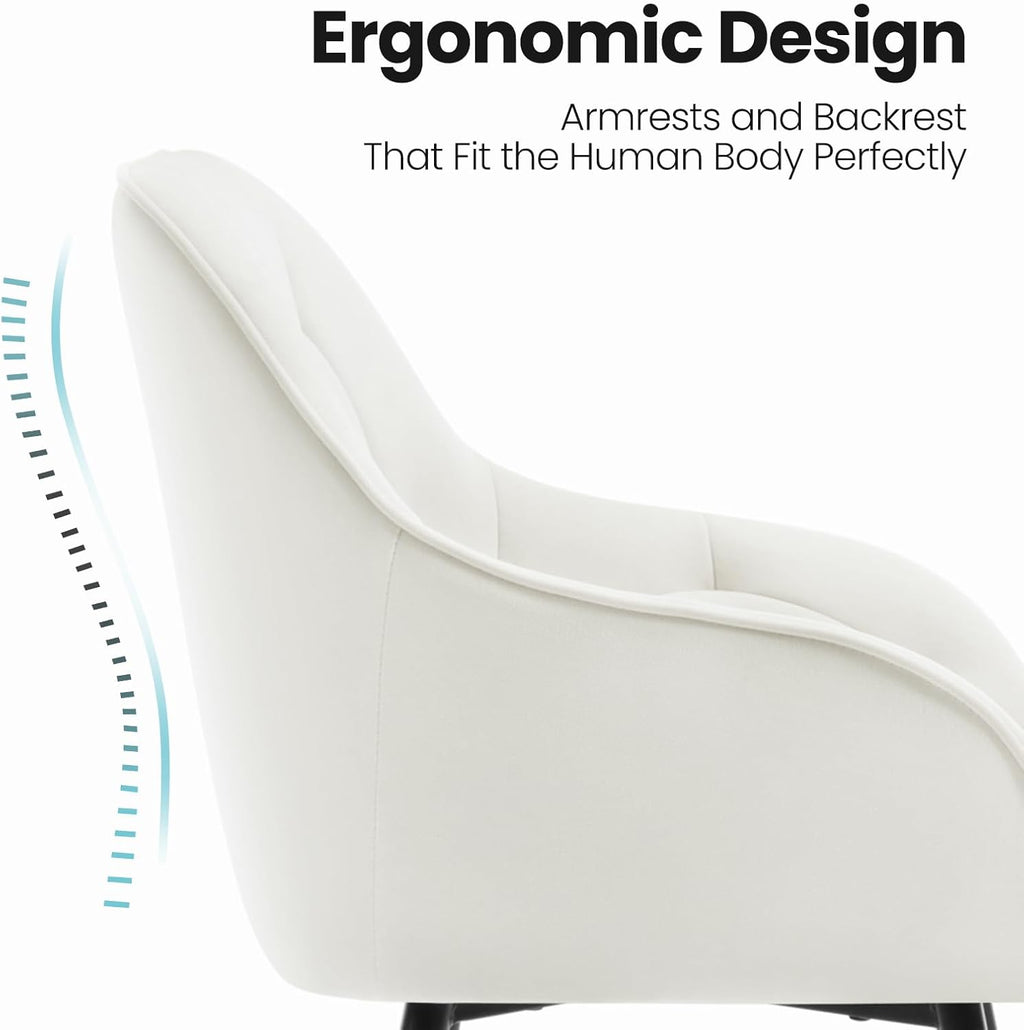 WOLTU Esszimmerstühle 2er Set, für Esszimmer Wohnzimmer, ergonomische Küchenstühle gepolstert mit Armlehnen, Metallbeinen, Sitzfläche aus Samt, Cremeweiß