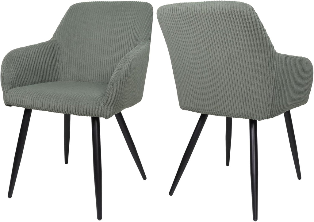 ALBATROS Esszimmerstuhl SILA – 2er Set Polsterstühle mit Armlehnen, Cord-Bezug, Grün | Küchen- & Esszimmerstühle für Küche, Wohnzimmer & Esszimmer | Esstisch Stühle